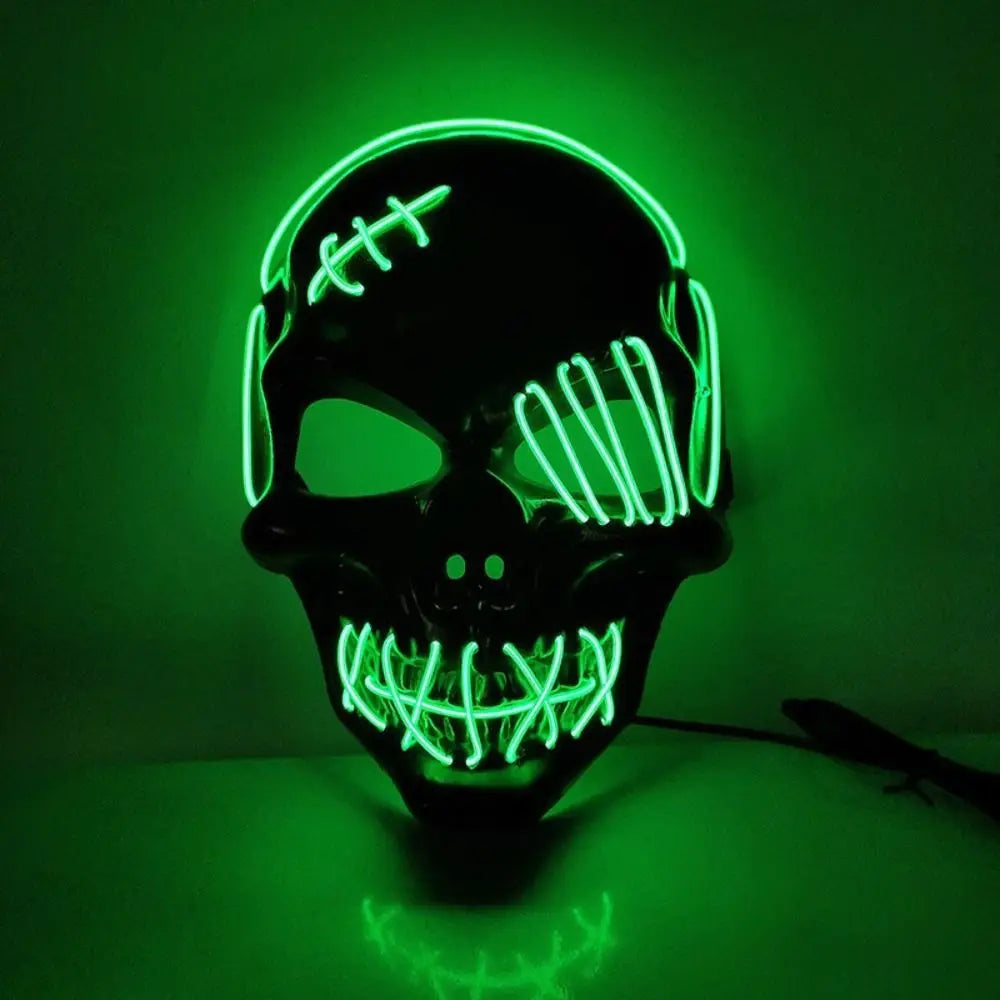 Masque Crâne Squelette Lumineux LED — motif toile lumineux, Halloween Gothique Mazzed