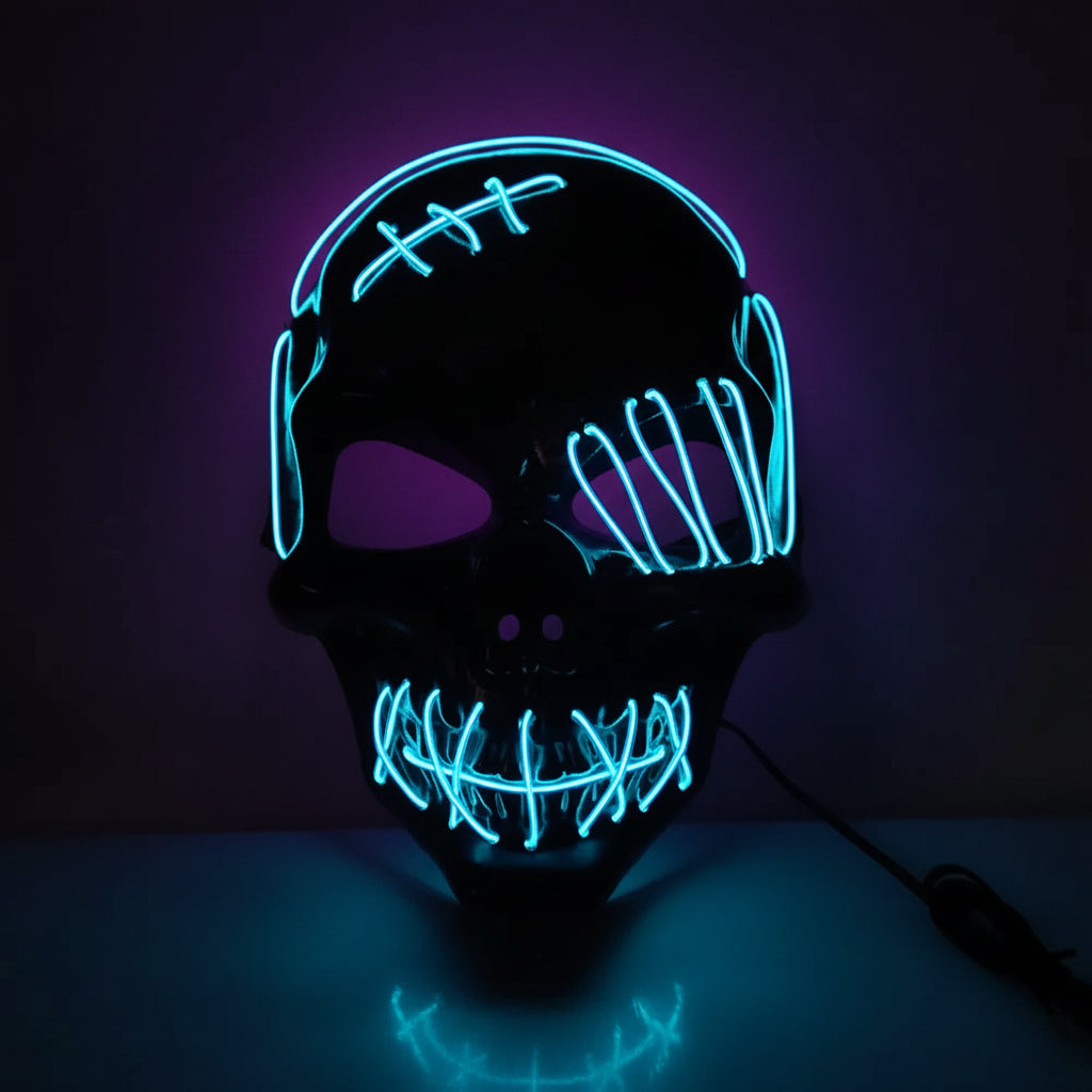 Masque Crâne Squelette Lumineux LED effet purge, Halloween Gothique Mazzed