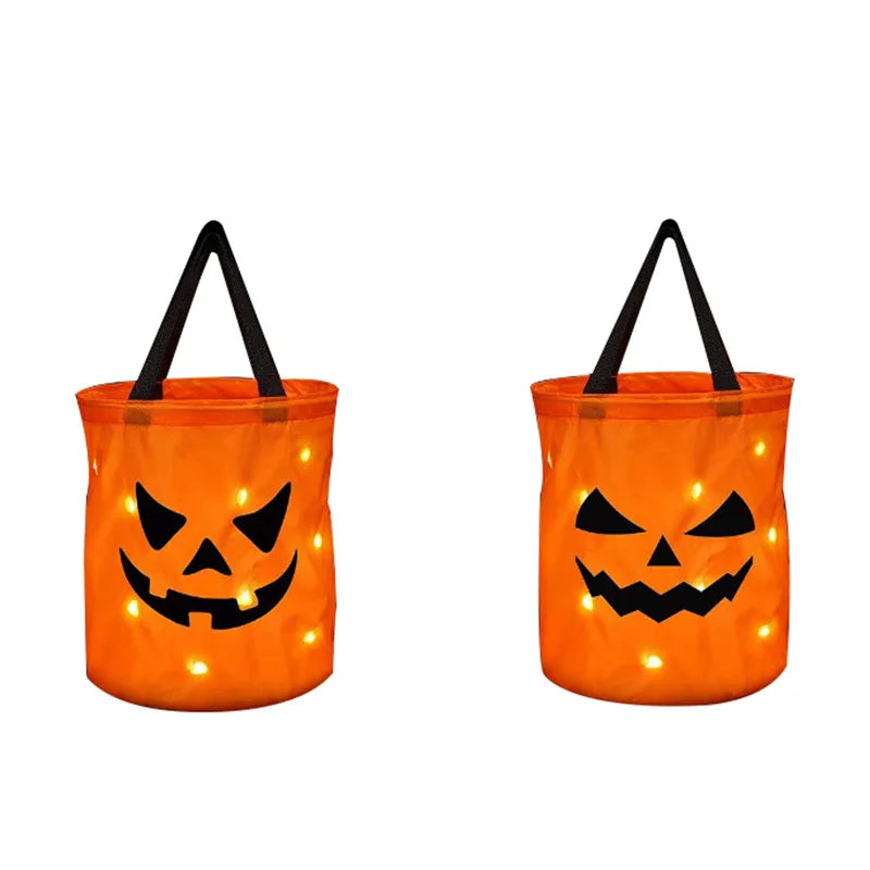 Seau à Bonbons Halloween XXL Lumineux LED - modèle citrouille grimaçante, Mazzed