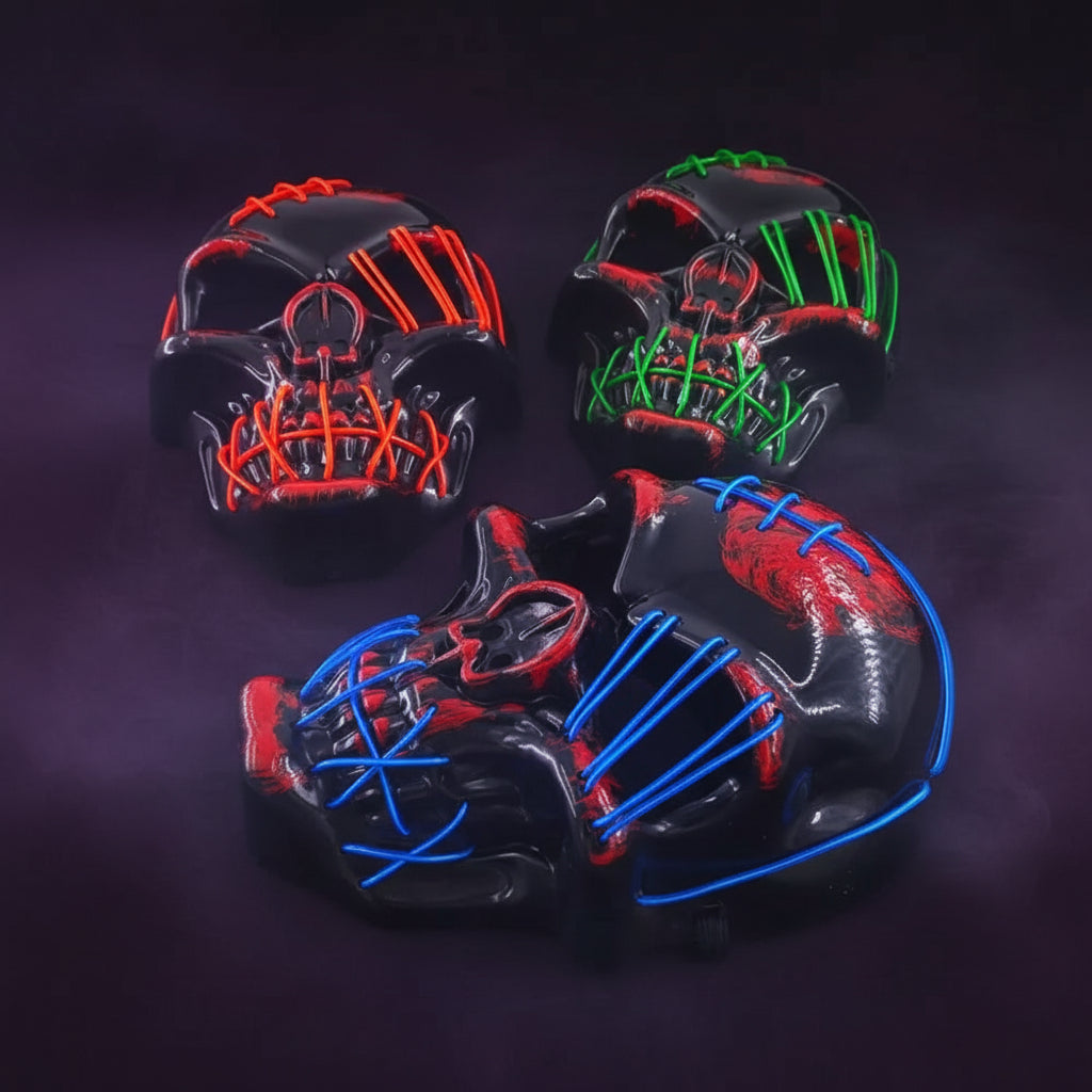 Masque Crâne Squelette Lumineux LED — coloris disponibles, effet purge, Halloween Gothique Mazzed