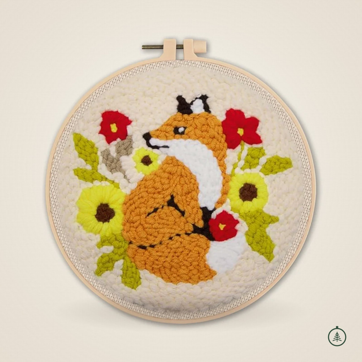 Kit punch needle Renard endormi entouré de fleurs