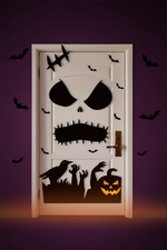 Stickers Porte & Fenêtre Halloween sur fond dégradé violet Halloween chic, Mazzed